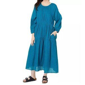 Sundry Stripe Tiered Long Sleeve Blue Teal Peacock Cotton Midi Dress Size 2 / M